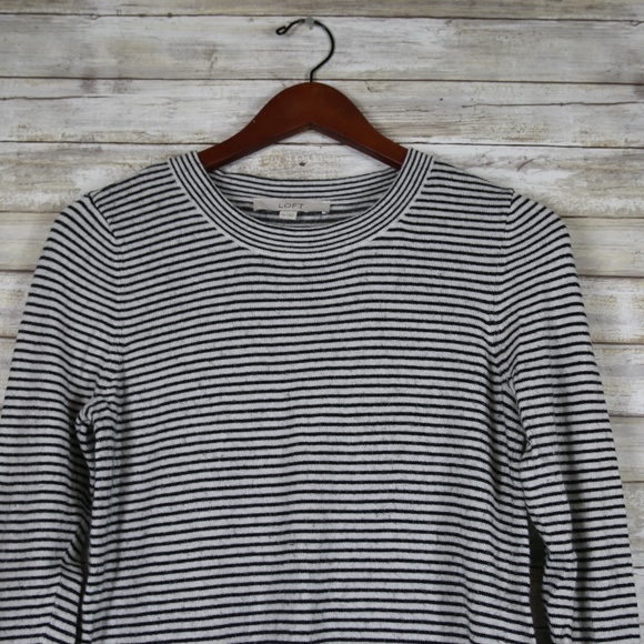 Loft White and Black Stripes Bow Sleeve Top sz XS - Picture 3 of 6